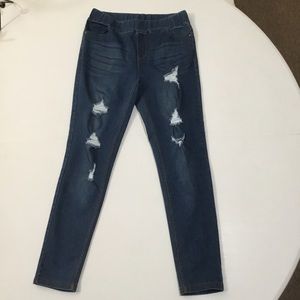 JVINI Pull on Distressed Stretchy Skinny Jeans